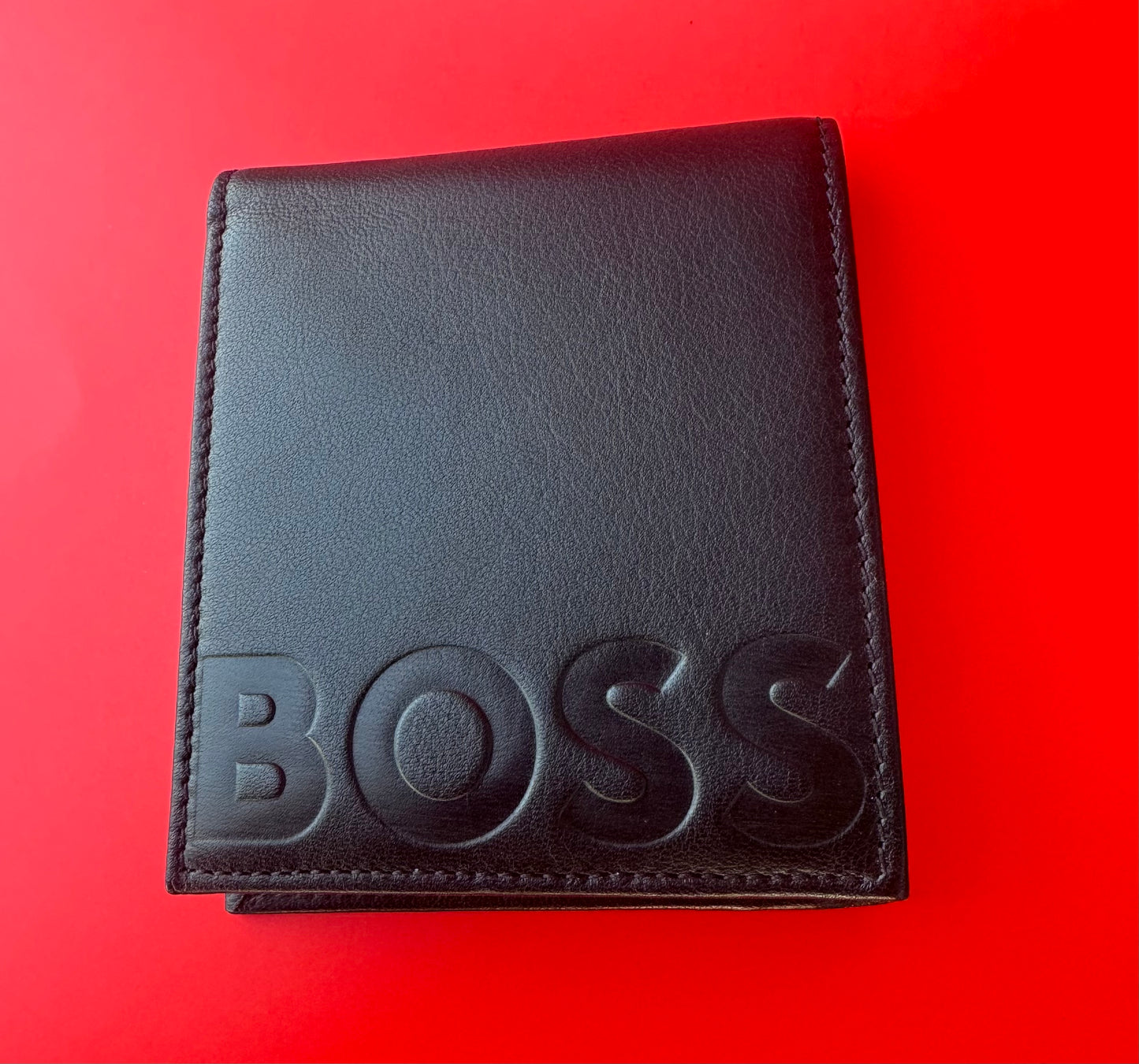 EMBOSSED-LOGO WALLET IN GRAINED LEATHER WITH COIN POCKET