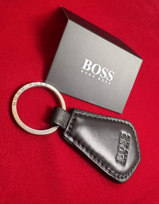 BLACK LEATHER KEY RING WITH LOGO