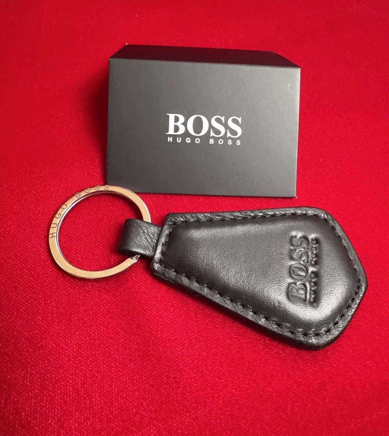 BLACK LEATHER KEY RING WITH LOGO