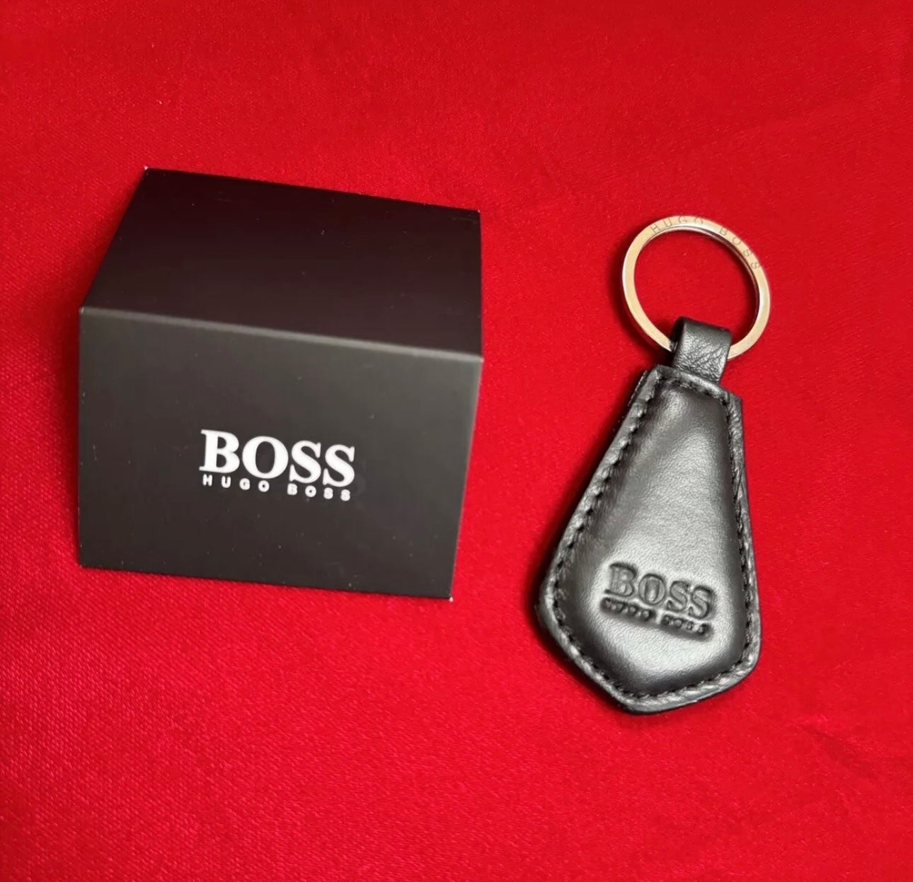 BLACK LEATHER KEY RING WITH LOGO