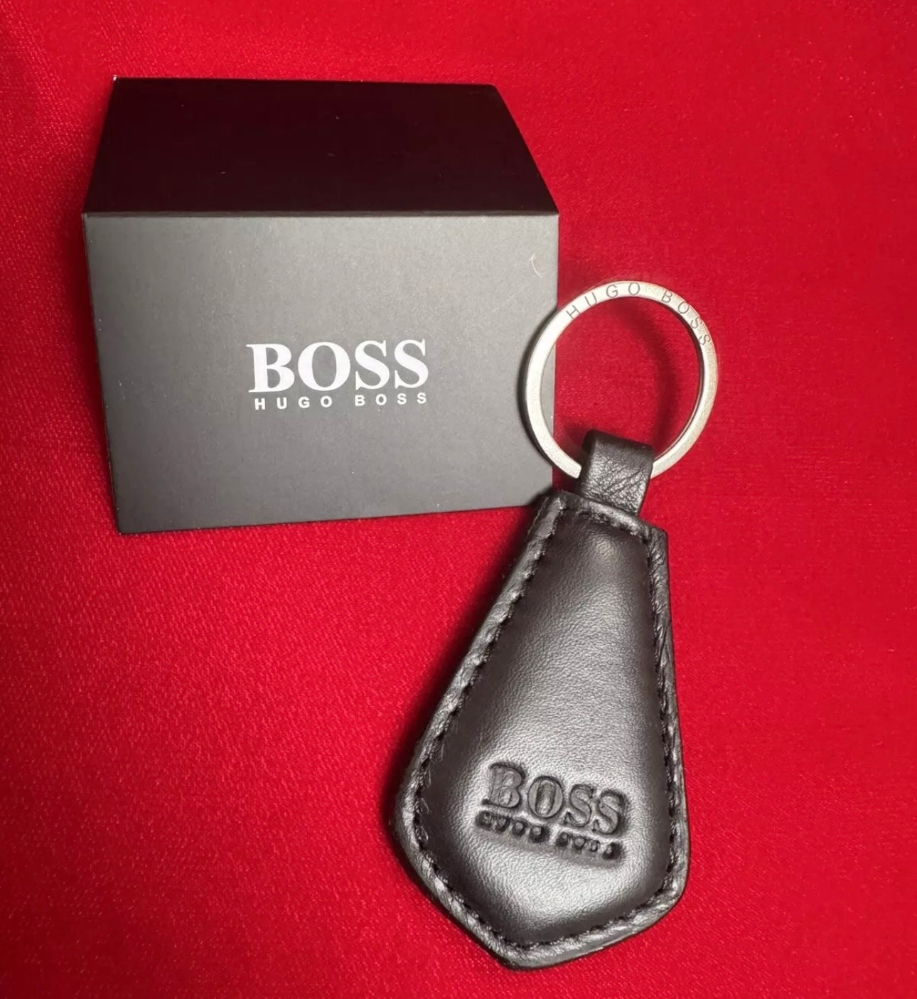 BLACK LEATHER KEY RING WITH LOGO