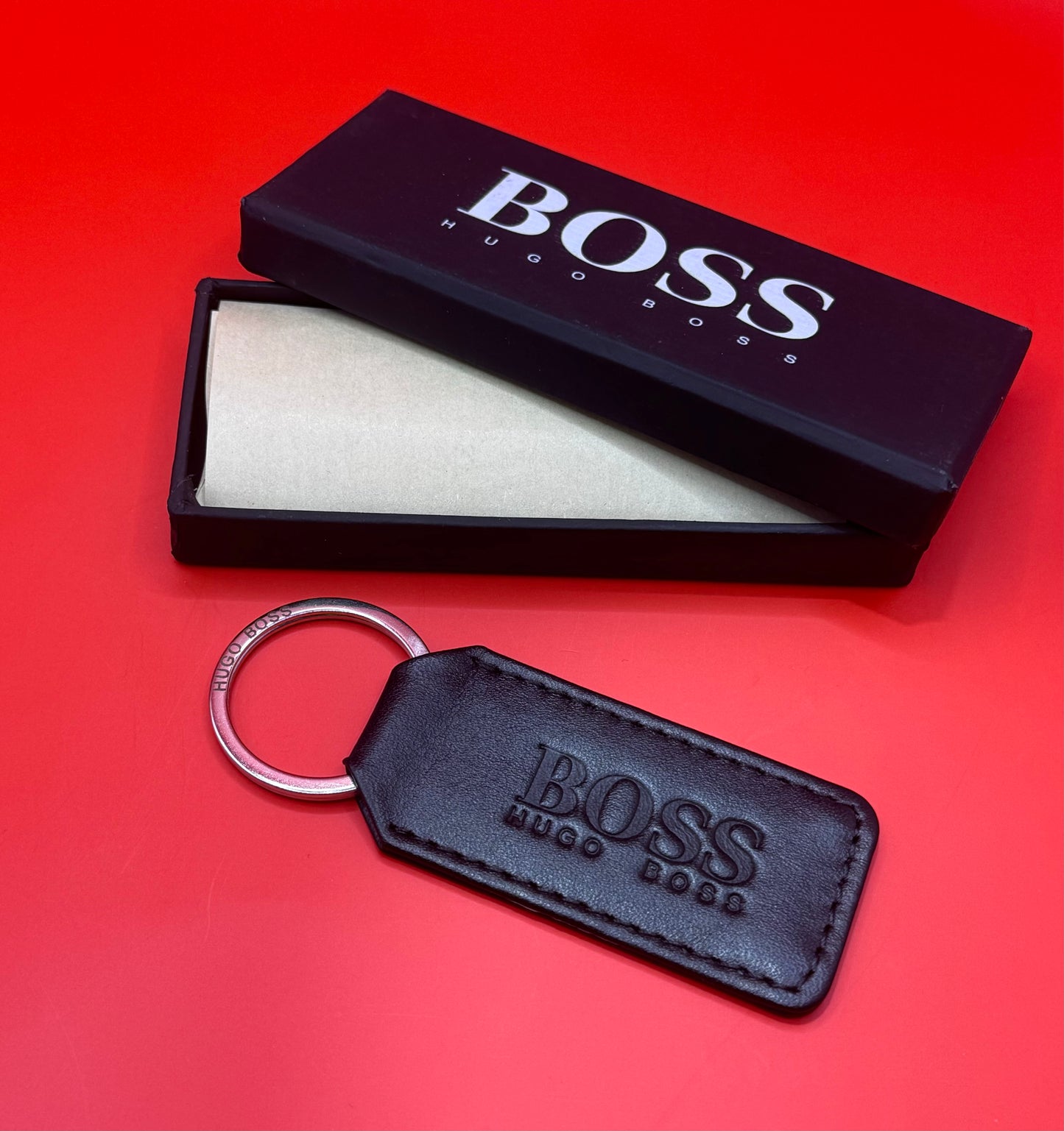 GENUINE GRAINED LEATHER KEY RING WITH LOGO