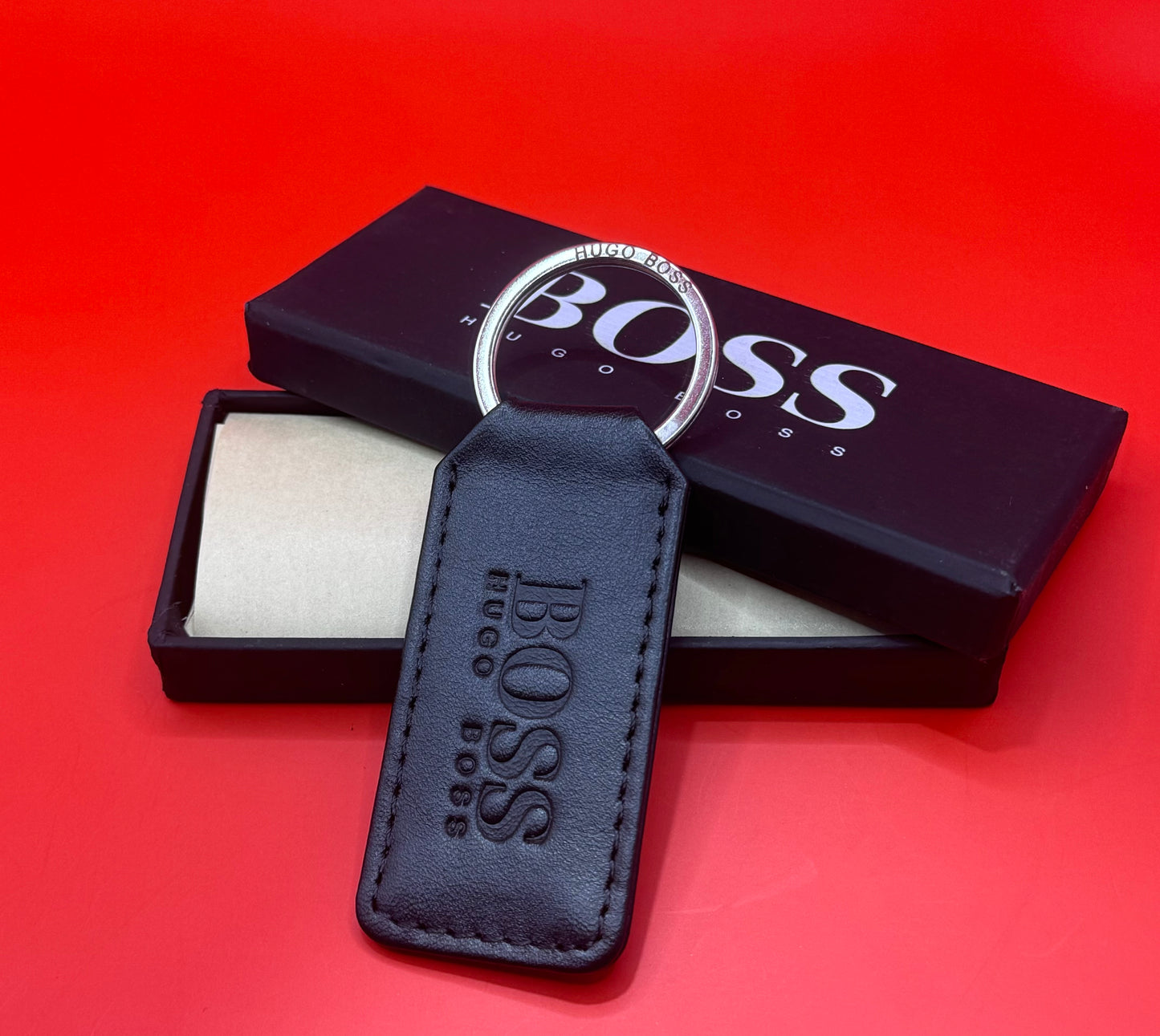 GENUINE GRAINED LEATHER KEY RING WITH LOGO