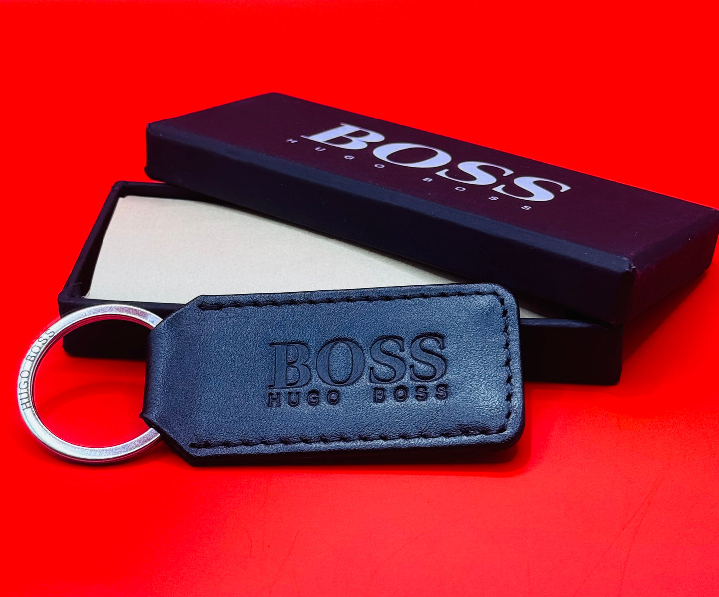 GENUINE GRAINED LEATHER KEY RING WITH LOGO