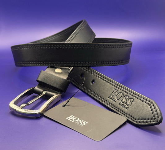 GENUINE LEATHER BELT WITH CONTRAST DOUBLE STITCHING