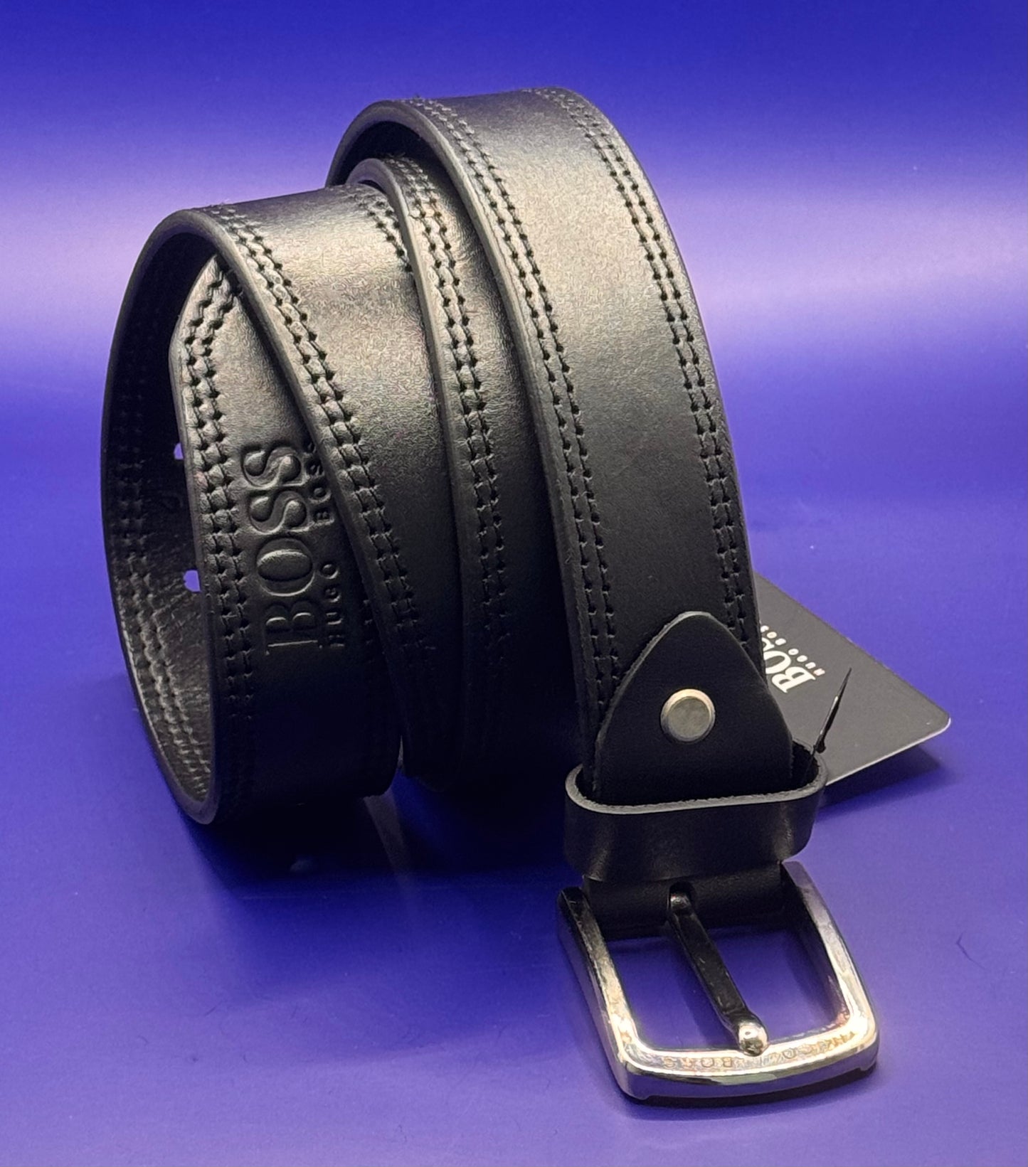 GENUINE LEATHER BELT WITH CONTRAST DOUBLE STITCHING