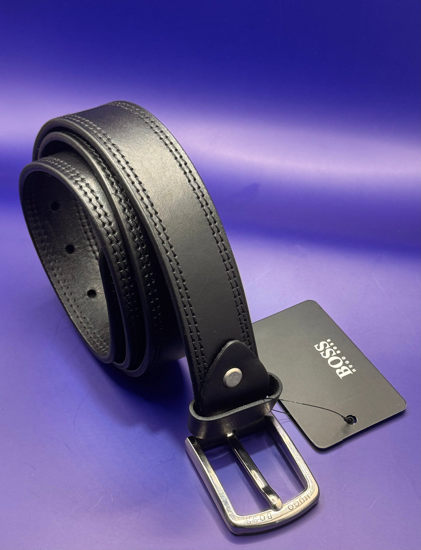 GENUINE LEATHER BELT WITH CONTRAST DOUBLE STITCHING