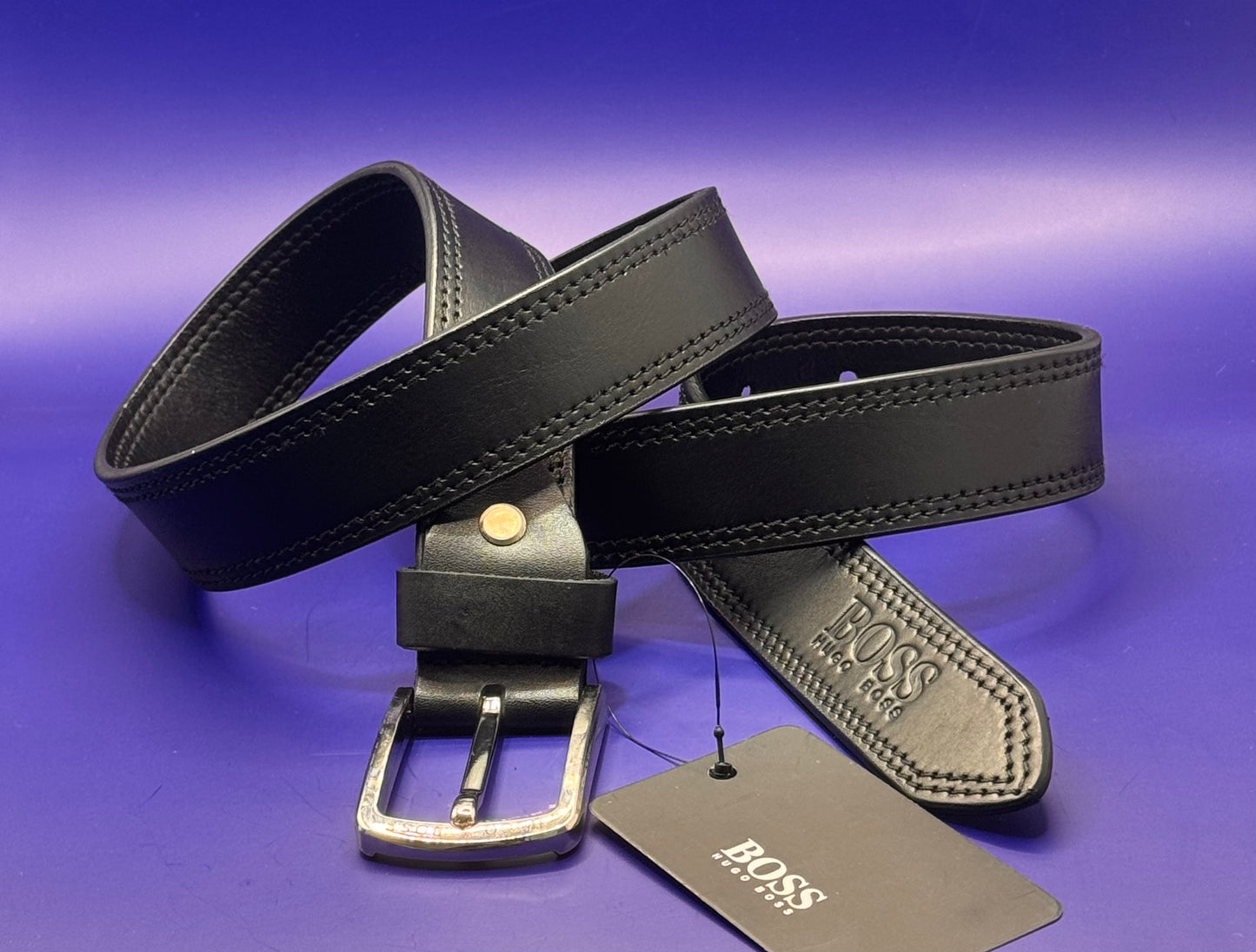 GENUINE LEATHER BELT WITH CONTRAST DOUBLE STITCHING