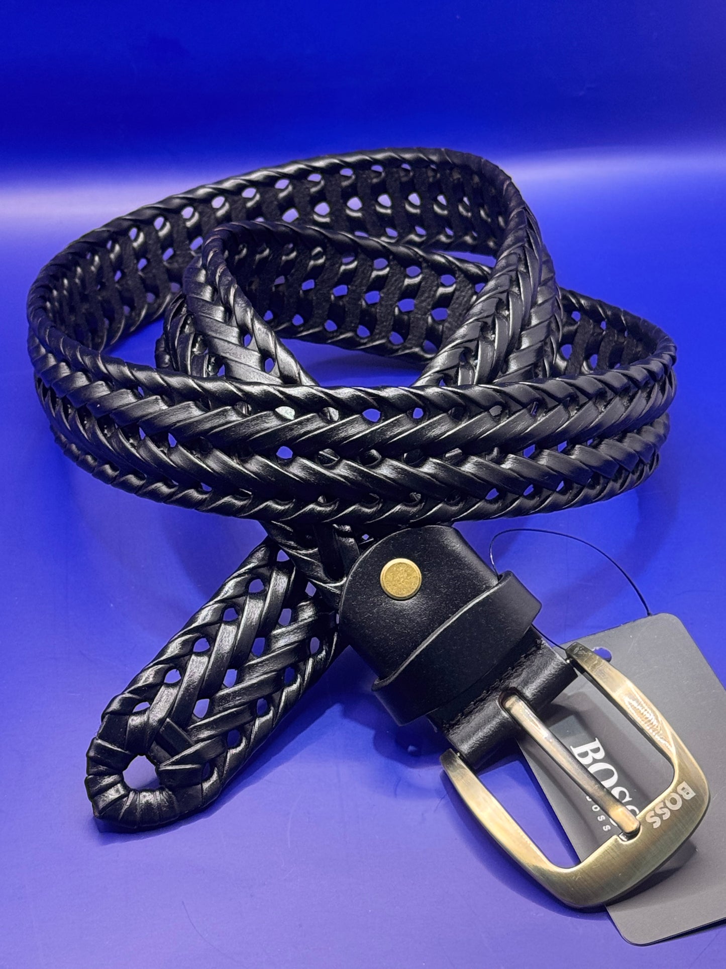 BRAIDED BASKETWEAVE LEATHER BELT